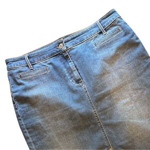 Talbots Jean Pencil Skirt In Blue w Front Slit